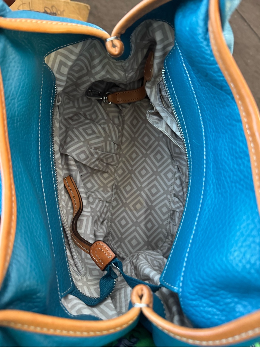 Brighton Teal Leather Top-Handle Women’s Bag with Tan Trim - Picture 10 of 13
